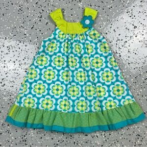 Penelope Mack Floral Kids Dress in Green and Blue